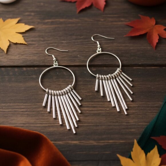 Silver Spikes Drop Dangle Silver Earrings  Boho Chic Statement Unique Jewelry - Picture 6 of 12